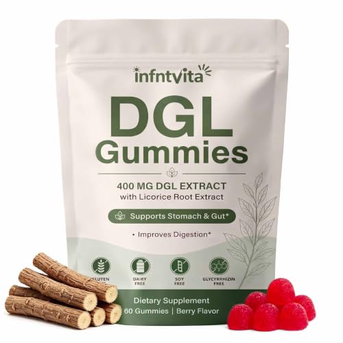 INFNTVITA DGL Licorice Root Gummies 400mg – Deglycyrrhizinated Licorice Extract for Stomach & Gut Support – Digestive Comfort & Acid Relief Support – Vegan, Gluten Free, Berry Flavor – 60 Gummies