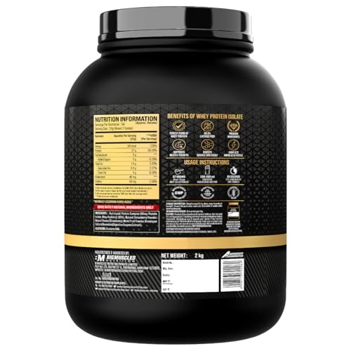 Image of Bigmuscles Nutrition Gold Whey Isolate (2kg, Albion Strawberry) | 27g Whey Protein Isolate 90% | 7 Natural Ingredients Only | 0 Added Sugar | Clean Label Project Purity Award USA