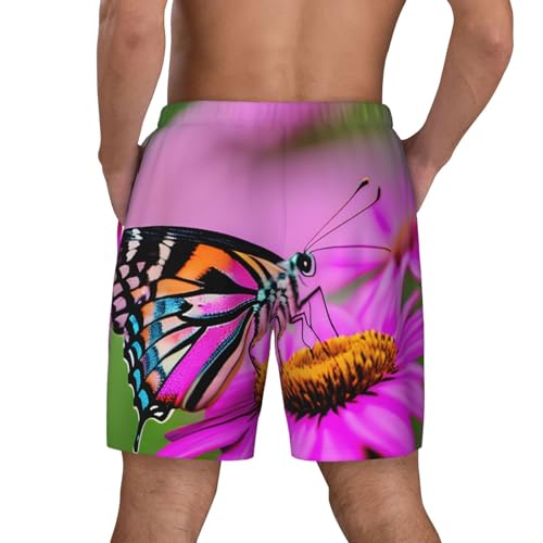 Floral with Butterfly Men's Soft Double Swim Shorts, Lounge Swiming Shorts Pants Breathable Summer4