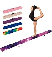 GYMAX Balance Beam, 7FT Folding Gymnastic Beam with Carry Handle, Faux Suede Cover & Solid Wood B...
