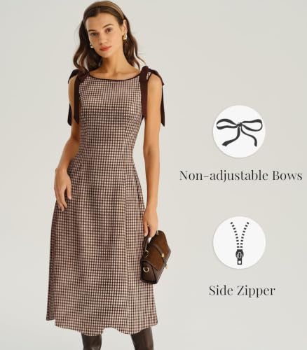 Image of RIHOAS Women's Plaid Gingham Dress Casual Summer Midi Dresses for Women | Cute,Boat Neck,Non-adjustable Bow,A line,Vintage,Sleeveless,Spring,Winter,Casual Daily,Picnic,Travel,Vacation,Christmas