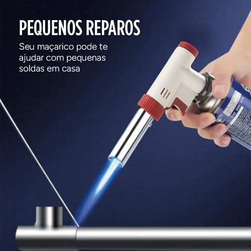 Maçarico à Gás Recarregável Profissional Com Regulador Acendimento Automático Flambar Gratinar Cozin
