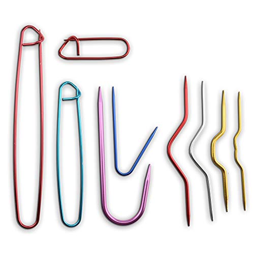 Hahiyo Needles Stitch Holders Set Sturdy Aluminum Mixed Color Safety Pin Cable Knitting Bent Weaving Needle Hooks 9 Pieces for Sweaters Socks Yarn Sewing Crochet Embroidery