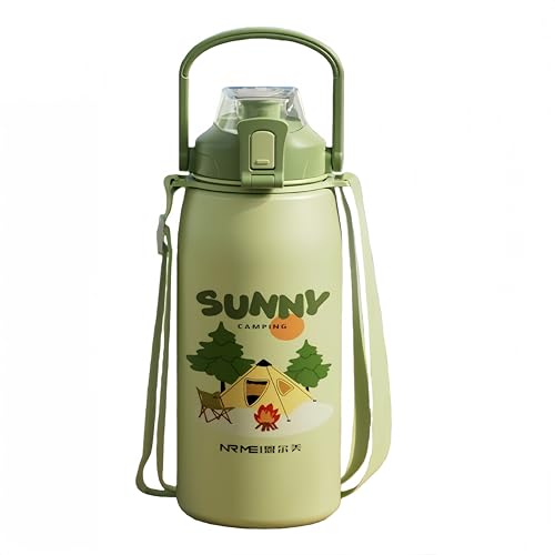 水筒 保温 保冷 魔法瓶 直飲み 漏れ防止 ステンレスマグ ステンレス 真空断熱 スポーツボトル キャンプ 運動 スポーツ 旅行 (1700ML,キャンピンググリーン)