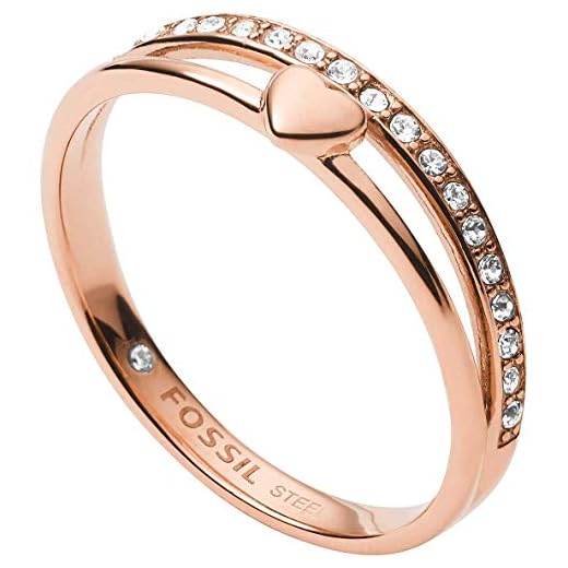 Fossil Hearts To You Anillo de Mujer en Acero Inoxidable en tono oro rosa, Tamaño 6.5