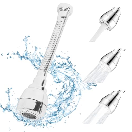 Kaket 360°Swivel Kitchen Tap Spray Head Attachment, Flexible Faucet Sprayer with 3 Modes, 360°Rotatable Tap Adapter for Kitchen Sink (Size 3, Long)
