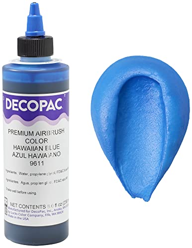DECOPAC Food Coloring, 8 FL Oz Airbrush Food Color, Edible Airbrush For Cake Decorating, Cookie Airbrush Coloring, Food Airbrush Kit Add-on, Airbrushes For Cake Decorating 8 Fl Oz - Hawaiian Blue