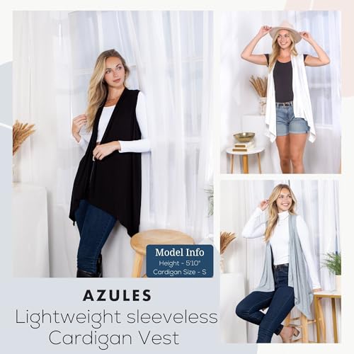 Image of Azules Sleeveless Cardigan for Women, Soft Lightweight Duster Open Front Sleeveless Long Cardigan Vest (3 Pack)