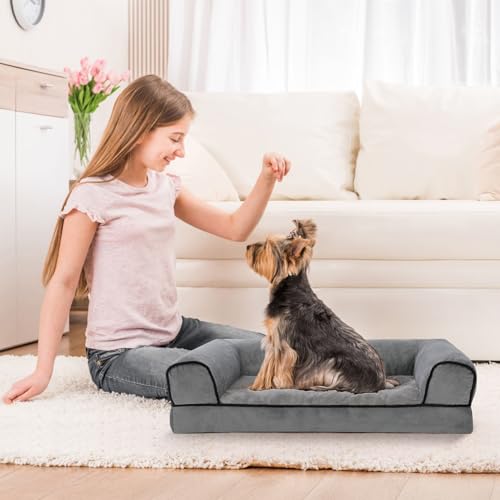 Growaystory Hundebett orthopädisches Hundesofa Hundecouch mit eierförmiger Ergonomischer Kistenschaum waschbar rutschfest (50x40x18CM, 3-seitiger Umrandung)