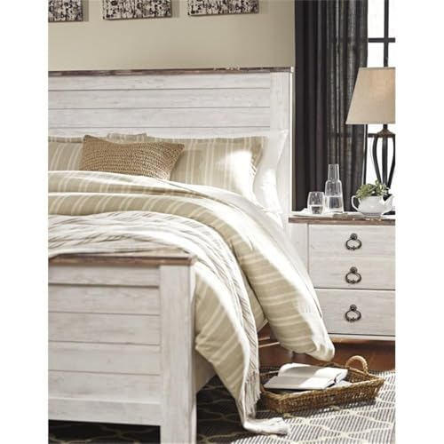 Ashley-Furniture-Willowton-65-W-x-87-D-Farmhouse-Wood-Queen-Sized-Panel-Bed-in-Whitewash-Finish Ashley Furniture Willowton 65 W x 87 D Farmhouse Wood Queen Sized Panel Bed in Whitewash Finish