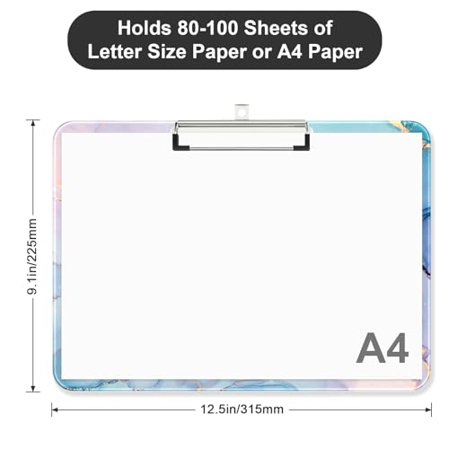 Image of Plastic A4 Clipboard Landscape, Fashion Clip Board with Low Profile Clip for Drawing, Sketching, Art Supplies, Drafting Supplies, Colorful Ink Marble