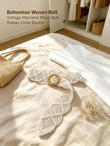 ChayWillow Bohemian Wide Woven Belt with Rattan Circle Buckle - image 2