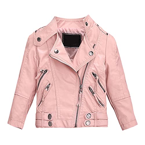 SXSHUN Lederjacke Kinder Mädchen Jacke PU Motorrad Bikerjacke Übergangsjacke Frühling und Herbst , Rosa, 152-158(Größenetikett:160