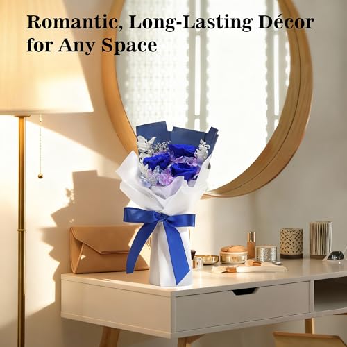 Image of Flower Bouquet Gifts for Women, Flowers for Delivery Prime, Preserved Roses Flower Gifts for Women, Valentines Flowers, Mom Gifts from Daughter Son, Birthday Gifts, Real Roses,Blue Roses