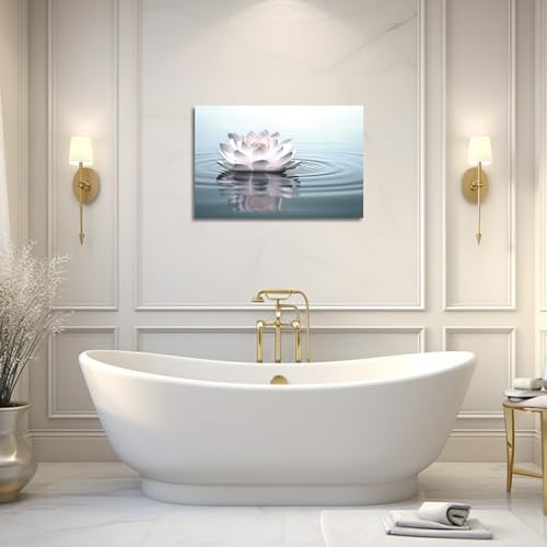 LZIMU Zen Wall Art Lotus Flowers on Water Pictures Water Lily Canvas Prints Bathroom Decor Spa Artwork for Yoga Studio Meditation Spiritual Room Framed (Zen-2 - Image 2