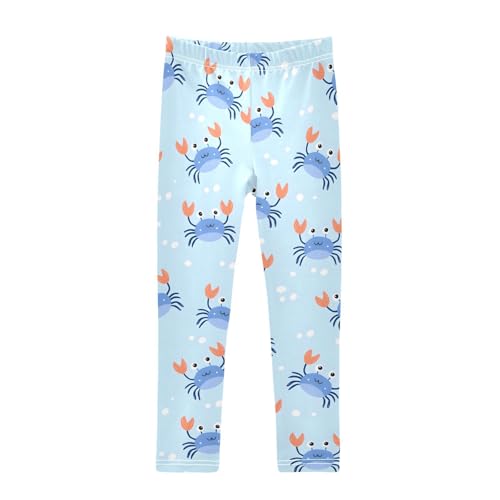 Cute Crab Blue Girls Leggings Ultra Soft Compression Yoga Gym Pants for Kids 4-10T