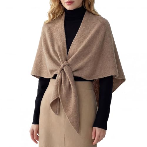RIIQIICHY Shawl Wrap Women Pashmina Triangle Cape Knit Sweater Scarf for Fall Winter Fashion Accessory Camel