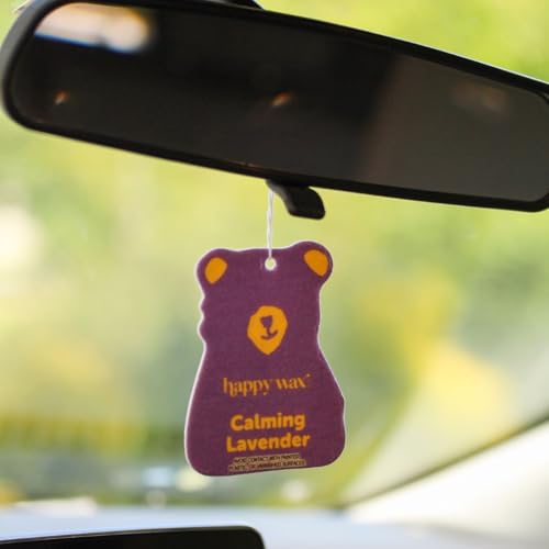 Image of Happy Wax Calming Lavender Hanging Car Cub Air Freshener - Scented and Infused with Natural Essential Oils - Cute 4-Pack