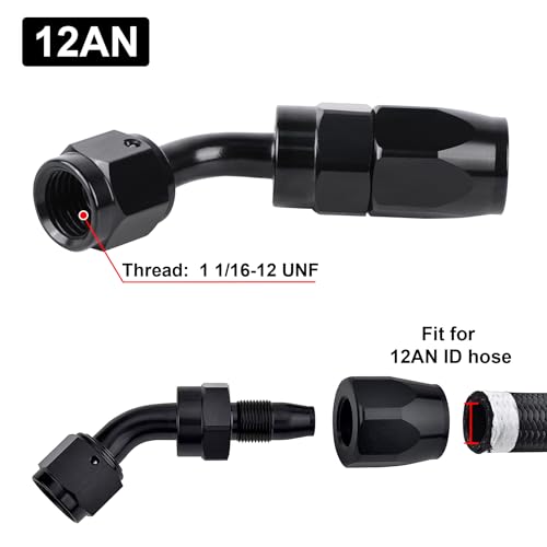 Image of EVIL ENERGY 12AN Hose End Fitting 45 Degree Swivel for CPE Braided Hose Black 2PCS