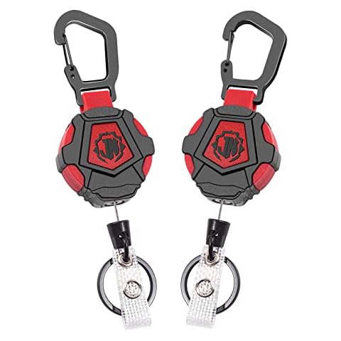 JNOMOW 2-Pack Retractable Keychain,Heavy Duty Retractable ID Badge Clip Reels with Zinc Alloy Carabiner, Tacical ID Badge Holder,31.5” Steel Cord, 8 oz Rebound Cover