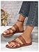 GORGLITTER Women's Cross Strappy Leather Flats Sandal Cute Dressy Toe Ring Open Toe Slip on Slide Sandals Brown 9