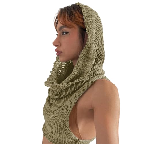 Image of Women's Knitted Hoodie Sweater Vest Sexy Sleeveless Hollow Out Hooded Crop Top Draped Sweatshirt Streetwear