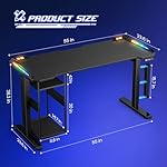 Gaming Standing Desk with LED Lights & Host Shelf, 55" x 24" Gaming Table with Music Sensing APP Control, Underdesk Cable Storage Electric Standing Desk, Black Carbon Fiber PC Table for Home Office - Image 3