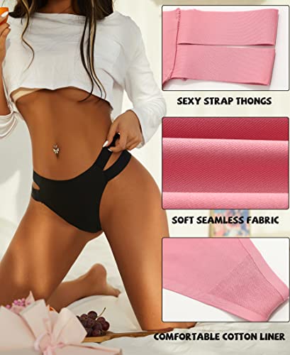 Knowyou 6 Pack Seamless Thongs for Women Sexy No Show Breathable Underwear Stretch Straps T-Back Tangas Panties for Ladies…2