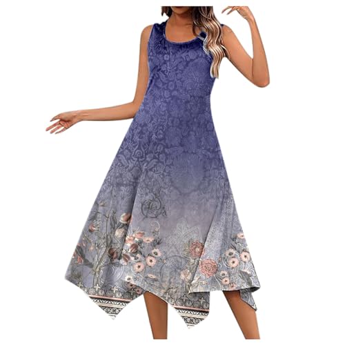Robe d'été décontractée sans manches avec ourlet mouchoir et poches pour femme