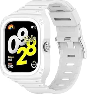 V Volt Watch Band with Case, Silicone Replacement Strap and Silicone Protective Case Wrist Straps Compatible with Redmi Watch 4 Smartwatch (White)