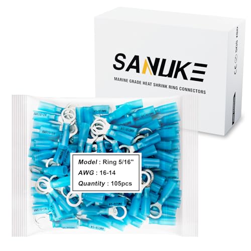 Terminales de anillo termorretráctiles en cobre puro estañado grado marino Sanuke 5/16 azul