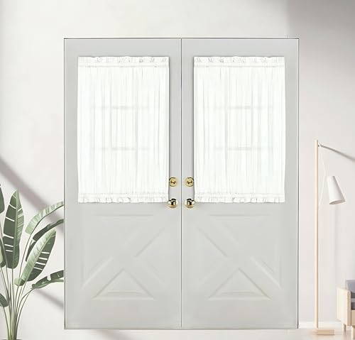Aquazolax Sheer Curtains for Door Window Set of 2, Lightweight Privacy Window Curtain with Elegant Design for Front Door/Indoor Use with Tiebacks, Pure White