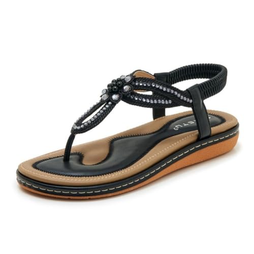 Image of Womens Rhinestone Orthopaedic Toe Post Sandals, Elastic Strap Summer Shoes