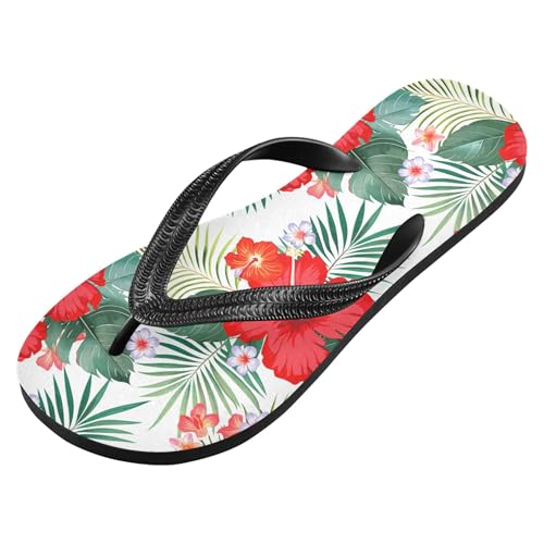 Burbuja Red Hibiscus Flowers Flip Flops for Women Men, Soft Thong Sandals Rubber Slippers for Pool Beach Essentials2