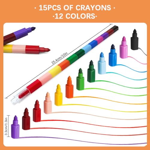 30 Pcs Stackable Crayons, Stacking Crayons Bulk for Kids, Rainbow Party Favors Crayon Packs, Colorful Buildable Crayon for Children Toddlers Drawing Birthday Gifts Art School Supplies, 12 Colors (30) - Image 2