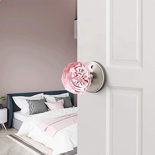 Nizado Privacy Door Knobs Pink Interior Glass Door Knob Keyless Crystal Doorknob With Lock(Bedroom/Bathroom) #TOP4