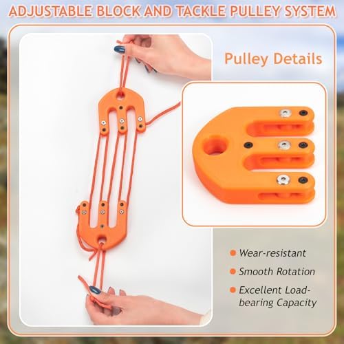 Game and Gear Hoist Pulley System, Ultralight Block and Tackle Pulley System, Portable Block and Tackle Gear Hoist for Backcountry Hunting Camping - 2