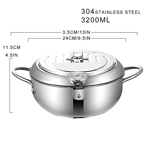 Oueeger Stainless Steel Deep Frying Pot, 9.5 Inch Small Deep Fryer With Lid And Oil Drip Rack, Tempura Frying Pot For Kitchen Cooking (3.2L/304) #TOP5