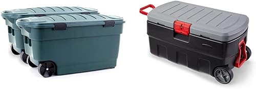 Rubbermaid ECOSense - Bolsas de almacenamiento con ruedas, 40 galones, paquete de 2 y ActionPacker 35 galones con cerradura con tapa, contenedor