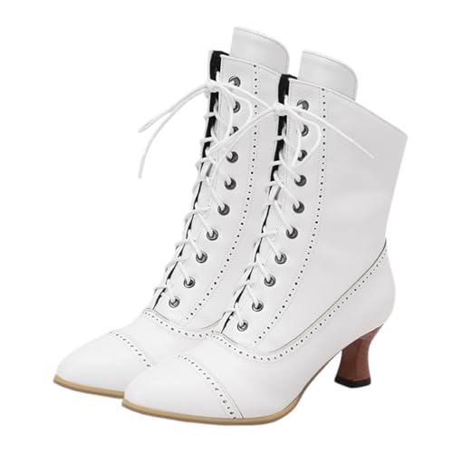 ticticlily Femmes Vintage Bottes Lacets Talon Aiguille Sexy Cuir Chic Et Élégante Gothique Bottes C Blanc 38 EU