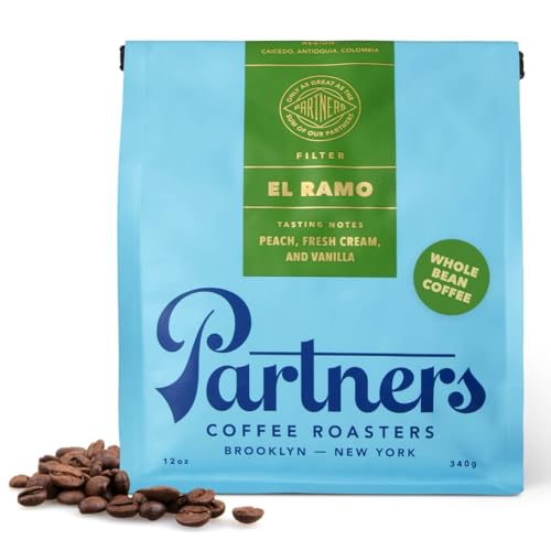 PARTNERS COFFEE ROASTERS - Whole Bean Coffee (El Ramo - Colombian, Light Roast) 12oz - Sweet Colombian Blend - Whole Coffee Beans - Lab Tested for Mycotoxins & Heavy Metals - Hand Roasted in NYC