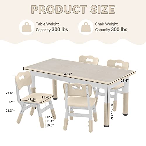 Gitawusa Kids Study Table And Chairs Set, Height Adjustable Toddler Table And Chair Set For Kids Ages 3-8, Graffiti Desktop Plastic Children Art Table With 4 Seats #TOP2