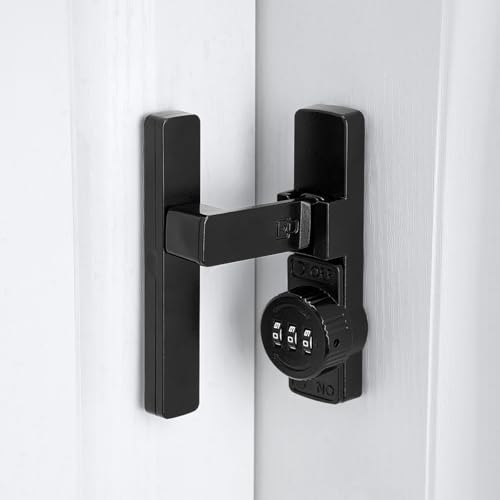 Image of INIRET 2 Packs Black 90 Degree Barn Door Lock,Mechanical Password Lock,Flip Latch with Combination,3 Digit Password Keyless,Protect Privacy,for Cabinets,Windows,Garden,Bathroom,and Sliding Door