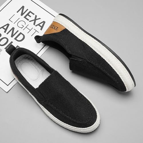 MILDSEVEN Casual Men's Fashion Canvas Shoes, Simplicity Traditional Chinese Linen Shoes, Handmade Comfortable Retro Loafers,9.5,Black2
