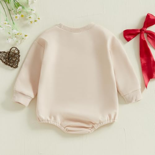 Newborn Baby Girl Fall Outfit Bow Oversized Sweatshirt Bubble Romper Long Sleeve Sweater Bodysuit One-Piece Jumpsuit3