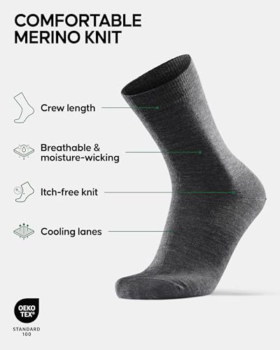 Image of DANISH ENDURANCE Merino Wool Socks - Breathable Moisture-Wicking Dress Socks for Men & Women, Lightweight & Thin, 3 & 5-Pack