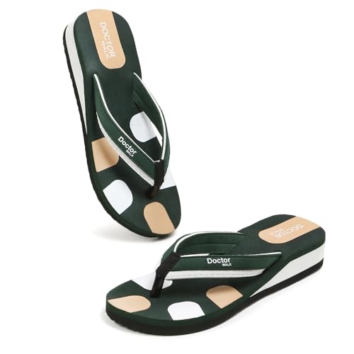 Image of Doctor Walk Comfort Flip Flops, Green and White, Anti-Skid Sole with Soft Straps Slipper for Women's