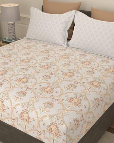 Image of Portico New York Flat Double Bedsheet Set 100% Cotton Super Soft with 2 Pillow Covers Radiance (Rainy Beige)