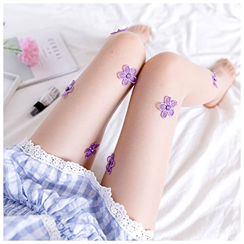 Image of Erinaco Women's Flower Pattern Sheer Footed Pantyhose Control Top Tights Stockings with Reinforced Toes