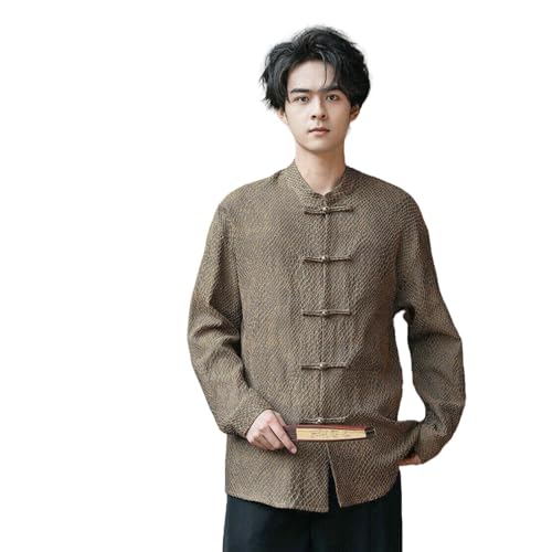 Chemise jacquard homme style chinois col montant pour masquer les imperfections